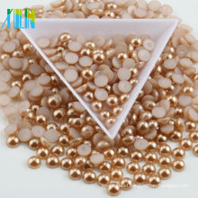 Wholesale Rose Color Plastic Half Round Pearl Non Hotfix Loose Pearl 8mm